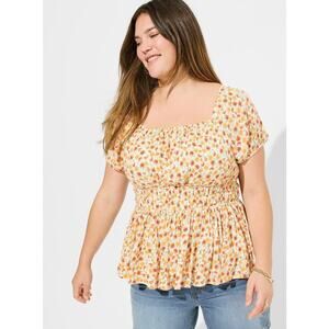 Torrid Womens Blouse Sz 5 5X 28 Crinkle Gauze Criss Cross Back Sunset Floral NEW